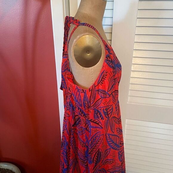 ALEXIS for TARGET | red & blue lightweight v neck maxi tropical leaf tie summer - Picture 7 of 15